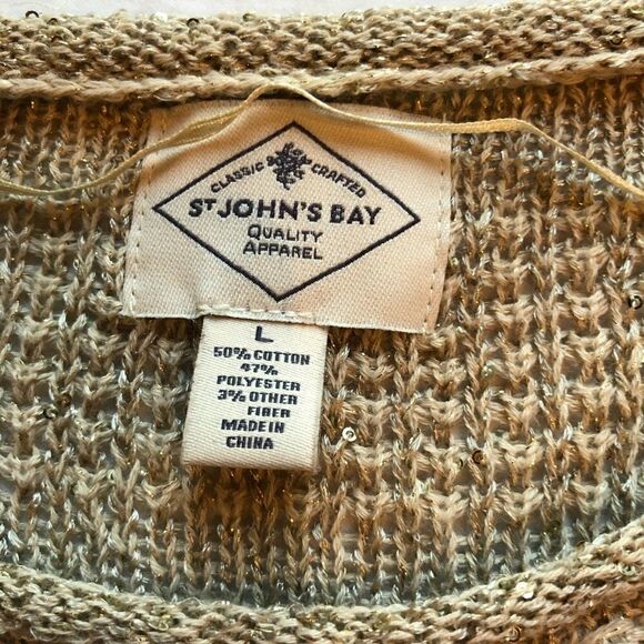 St. John's Bay Long Sparkly Pullover Sweater Tan Large - Picture 3 of 5